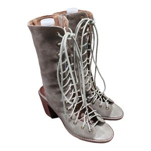 Jeffrey Campbell Ibiza Last open heel/toe Lace-up Suede Boots size 8